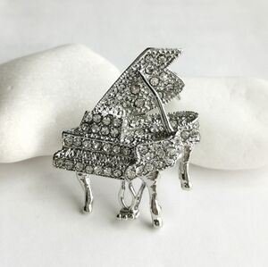 Crystal silver tone piano brooch pin NEW
